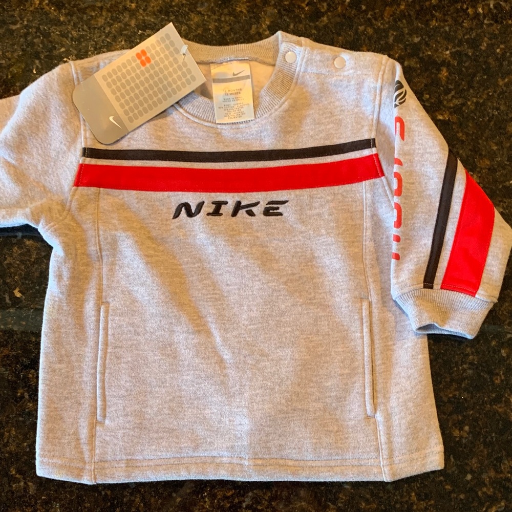 Nike Kids Gray Sweatshirt with Red Stripes
